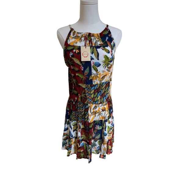 RAGA Dress Sleeveless Mini Sz Small Nature Tropical Floral Multicolor Boho NWT - Picture 1 of 7